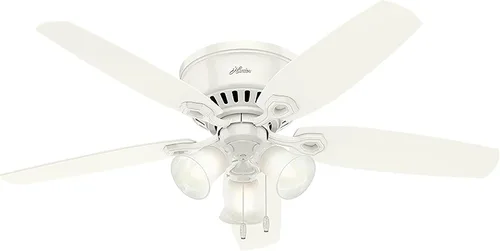 Vista 21 de Hunter Constructor, para interiores, ventilador de techo, cadena de tracción, 42 pulgadas, níquel cepillado con luces LED, montaje empotrado