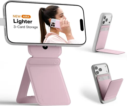 Vista 73 de MOFT Soporte de trípode para teléfono para iPhone, soporte para iPhone multiángulo, soporte para teléfono ligero y portátil, imanes fuertes, cuero