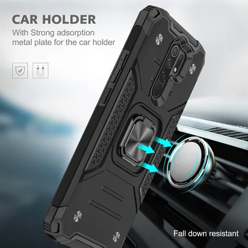 Vista 3 de Asuwish Funda de teléfono para Xiaomi Redmi 9 con protector de pantalla de vidrio templado y soporte de anillo delgado híbrido protector móvil