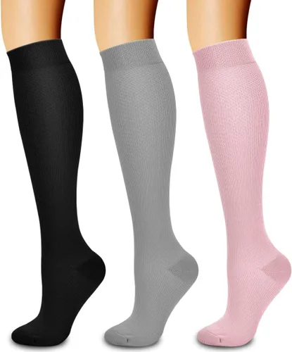 Vista 85 de Paquete de 3 pares de calcetines de compresión médica para mejorar la circulación de mujeres y hombres, para correr, hacer deporte y amamantar