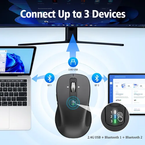 Vista 2 de CITLLA Wireless Bluetooth Mouse, Multi-Device Ergonomic Mouse All Gray