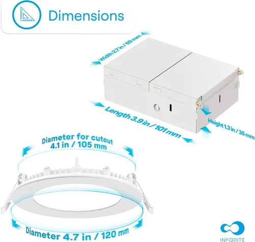 Vista 7 de Kit de luz de techo LED delgada de 4 pulgadas, 3CCT seleccionable, 9W 750LM, regulable, clasificación húmeda (paquete de 12)