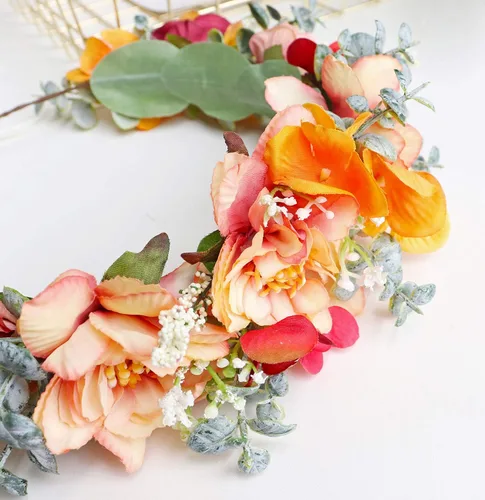 Vista 6 de Vivivalue Corona floral para mujer, diadema de flores bohemias, corona para el cabello, diadema floral, aureola, fiesta de boda