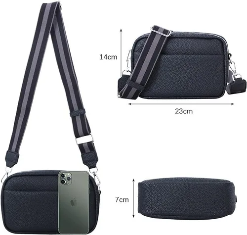 Vista 6 de Bolsos cruzados de cuero para mujer, bolso cruzado para cámara, bolso de correa gruesa, bolso de hombro pequeño de moda con correa de guitarra