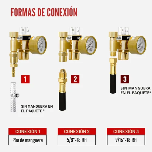 Vista 3 de RX WELD Regulador de argón para soldadura MIG TIG, CGA580, manguera de 6.6 pies Tomas dobles de 9/16" y 5/8" + púa de 1/4