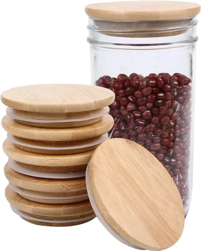 Vista 13 de Paquete de 6 tapas para frascos Mason de boca regular, tapas reutilizables para enlatado, tapas para frascos Mason de madera de acacia con sello