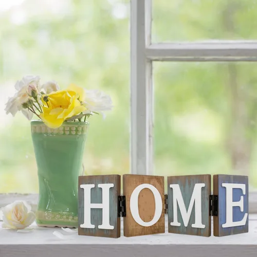 Vista 6 de Letrero de madera para el hogar, letras decorativas rústicas, centro de mesa independiente