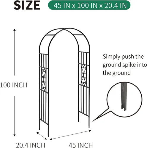Vista 5 de Cenador de pérgola de metal, 100 pulgadas de alto x 45 pulgadas de ancho, arco de jardín para ceremonia de boda, fiesta, plantas de hierro curvado