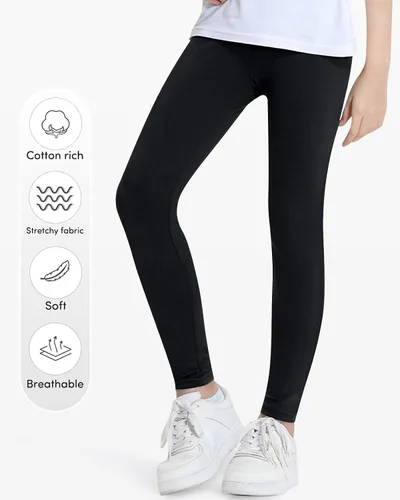 Vista 4 de Domee Girls Cotton Leggings Full Length Solid Pants Pack of 3