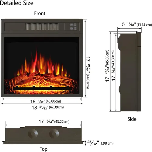 Vista 2 de Inserto de chimenea eléctrica de 18 pulgadas, calentador de chimenea empotrado con bajo ruido, control remoto con temporizador, pantalla táctil