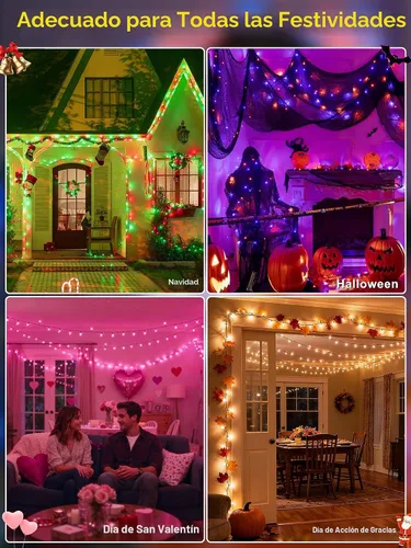 Vista 6 de Guhope Luces de Navidad inteligentes que cambian de color, 66 pies, 200 luces LED RGB de Navidad con aplicación y control remoto, luces impermeables