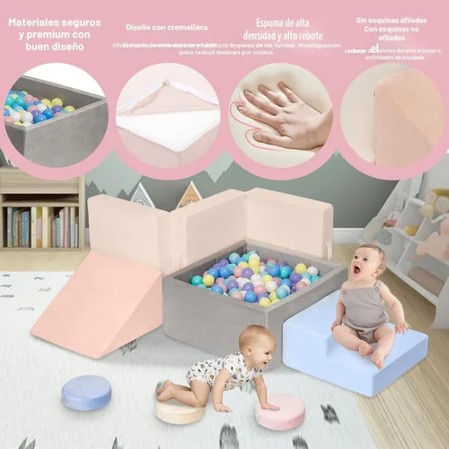 Vista 5 de CAMELUS Juguetes de escalada para niños de 1 año, bloques de espuma para bebés con gran pozo de bolas para niños pequeños, juego de 7 piezas