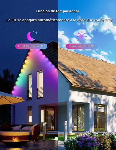 Vista 7 de RGB+IC - Luces permanentes para exteriores para jardín de casa, 50 pies, luces de alero inteligente, luces de cadena, IP67 impermeable