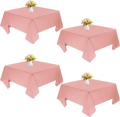 Vista 18 de Paquete de 4 manteles cuadrados de mesa de 52 x 52 pulgadas, mantel negro lavable a máquina, tela de poliéster, cubierta de mesa para comedor