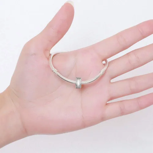 Vista 4 de Colgante de plata de ley 925 con clip de bloqueo, colgante espaciador para pulsera Pandora (plata 1)