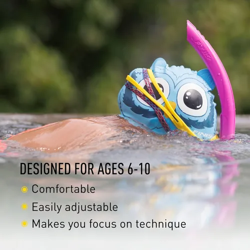 Vista 3 de FINIS Stability Snorkel Jr - Para edades de 6 a 10 años - Esnórquel de entrenamiento de natación con correa para la cabeza, tubo más corto
