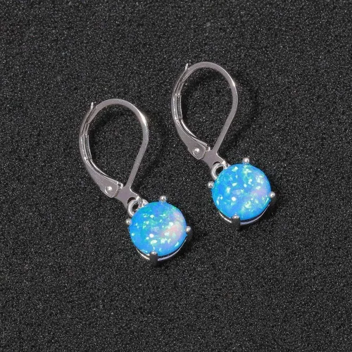 Vista 5 de CiNily Aretes Colgantes de Ópalo de Corte Redondo, Joyería para Mujer de Ópalo de Fuego Verde Chapado en Rodio con Cierre de Palanca, Aretes de Gota