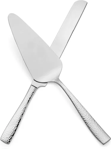 Vista 4 de Hudson Essentials - Juego de cuchillo para tartas y servidor martillados de acero inoxidable 18/10