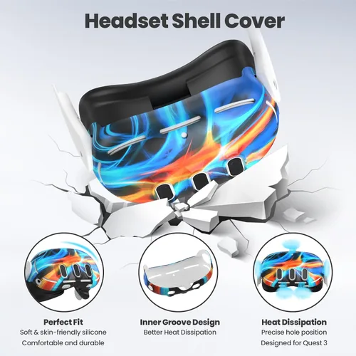 Vista 2 de Compatible with Oculus Quest 3 Accessories, VR Silicone Face Cover, VR Shell Cover,Touch Controller Grip Cover,Camera Lens Protector Set (Aurora)