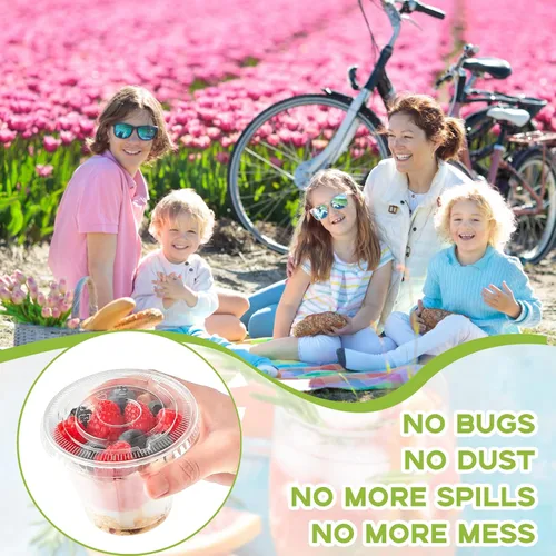 Vista 8 de TOFLEN Vasos de plástico transparente para yogur y parfait con tapas, desechables para llevar, tazas de cereales para desayuno, aperitivos, frutas