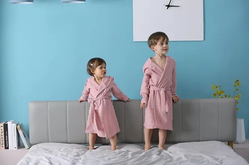 Vista 7 de Bata de baño de algodón orgánico, suave y transpirable, bata de bebé para niños, bata de muselina con capucha para niños y niñas