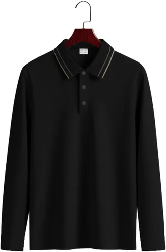 Vista 5 de Polo de manga larga para hombre, suéter clásico con botones, cuello en contraste, sudadera casual