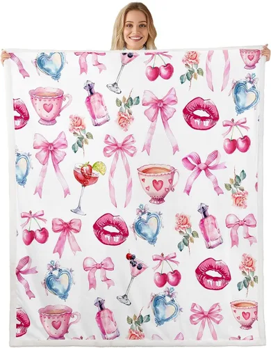 Vista 14 de Manfei Cute Cat Kids Throw Blanket Flower Heart Print Fuzzy Blanket for Boy Girls Room Decor, Kawaii Animal Theme Blanket for Bed Couch Sofa, Soft