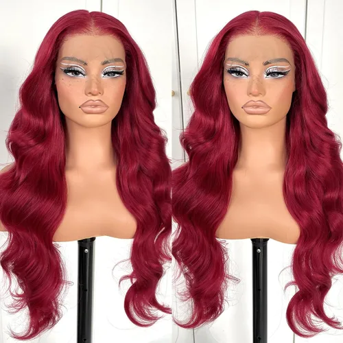 Vista 12 de #27 Peluca de encaje frontal rubia miel sin pegamento, onda corporal, pelucas de encaje frontal sintéticas prediseñadas, con línea de cabello #27