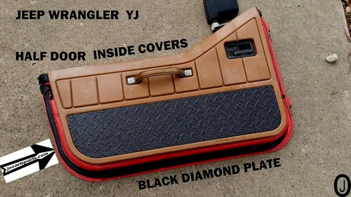 Vista 4 de Se adapta a Jeep Wrangler YJ cubierta de goma negra de aluminio con placa de diamante interior de media puerta