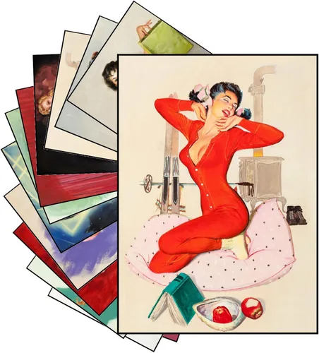 Vista 5 de PIXILUV 12 x Mini Pósters Sin Marco ~ Mascotas Juguetonas y Glamour: Bellezas Vintage Pin-Up con Gatos, Perros y Compañeros Traviesos en Alegres