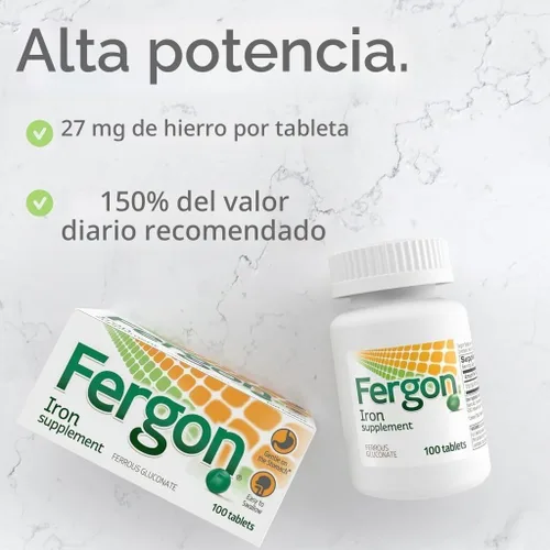 Vista 2 de Fergon Hierro altamente soluble y fácil de digerir, 27 mg de hierro, 100