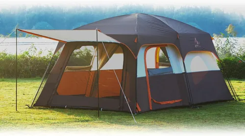 Vista 16 de KTT Extra Large Tent 8-10-12-14 Person(A),Family Cabin Tents,2 Rooms,3 Doors and 3 Windows with Mesh,Straight Wall,Waterproof,Double Layer,Big Tent