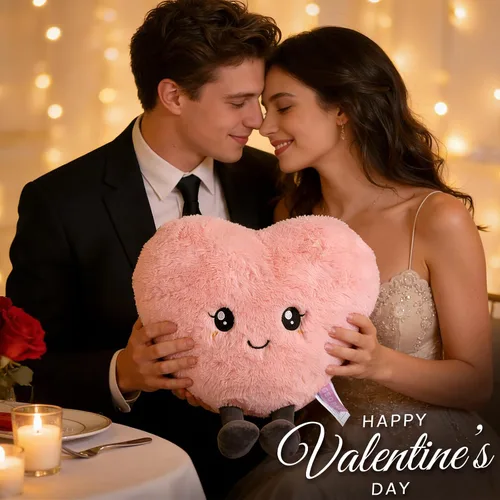 Vista 2 de Almohada de corazón rosa de 11.8 pulgadas, almohada de amor, bonita felpa, almohadas de corazón para vivir, animales de peluche aptos