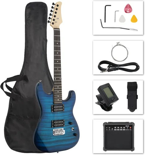 Vista 9 de Ktaxon - Kit de guitarra eléctrica de tamaño completo H-H Pickup con amplificador de 20 W, color negro mate with Bag, Strap, Cable; Deliver Rich