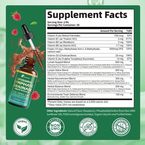 Vista 9 de Liposomal Lymphatic Drainage Supplements with 30-in-1 Herbal Blend