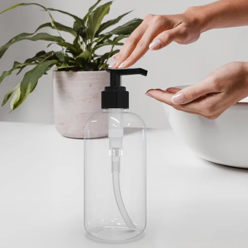 Vista 5 de Botellas vacías con bomba de loción de 8 onzas, recipientes de plástico recargables, sin BPA, PETE1, transparente, ideal para jabón, champú