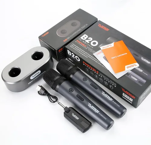 Vista 7 de Micrófono inalámbrico platino para entrada de micrófono UHF Metal Dinámico Micrófono multipropósito con base y receptor recargable Rango de 160 pies