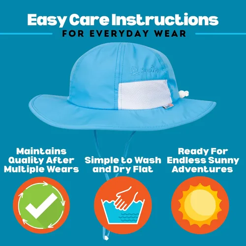 Vista 5 de SwimZip, sombrero unisex para niños, ala ancha, protección solar FPS 50, ajustable. Aguamarina