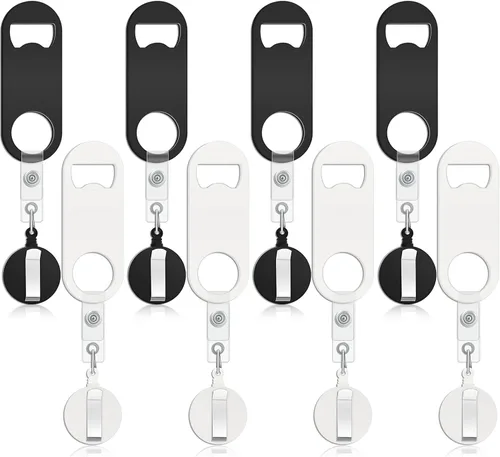 Vista 8 de Honoson 8 Piezas Abrebotellas Retráctil de Bartender Abridor de Cerveza Plano con Clips de Carrete de Insignia Redonda Soporte para Cocina
