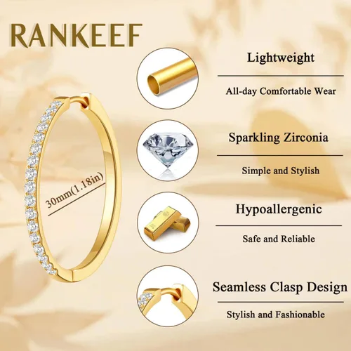 Vista 3 de Gold/Silver Plated Hoops Earrings For Women Hypoallergenic Oro 30 mm.