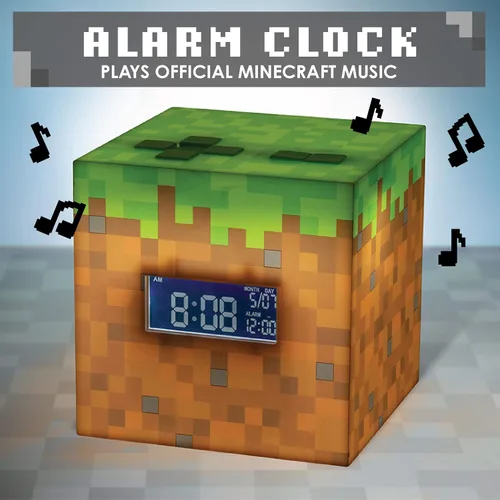 Vista 2 de Paladone Reloj despertador digital con licencia de Minecraft Grass Block, lámpara de luz que reproduce música oficial en juegos, decoración
