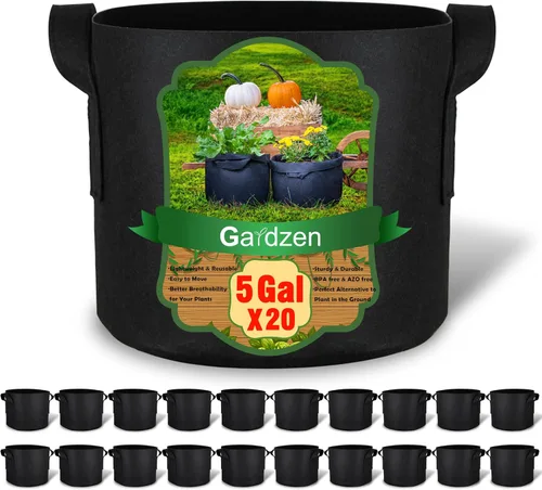 Vista 6 de Gardzen - 20 bolsas de cultivo con asas de 1 a 10 galones de tela
