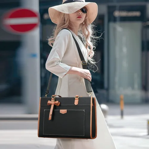 Vista 2 de Keyli 3 piezas Bolsa para Laptop para Mujeres, 15.6 Pulgadas Bolsa de Lona Tote Bolsas de Trabajo Grandes Maletín de Computadora de Negocios Bolso