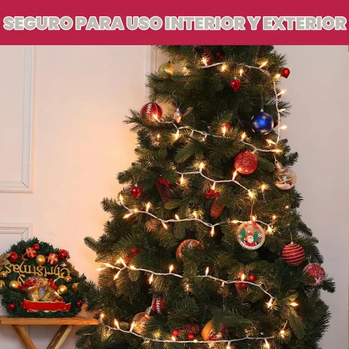 Vista 6 de Meteds Luces de Navidad, 50 unidades, luces pequeñas, transparentes, cable blanco, certificado UL, conectables, color blanco cálido, tira de luces
