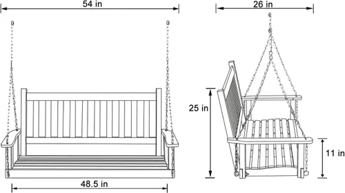 Vista 7 de Shine Company Maine - Columpio para porche de madera para exteriores de 54 pulgadas con cadenas, banco colgante, 4.5 pies, color negro