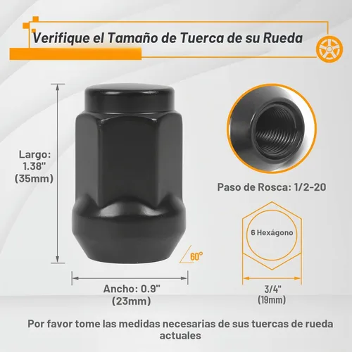 Vista 2 de MIKKUPPA Tuercas de llanta de 1/2-20, repuesto para tuercas de rueda Jeep Negro