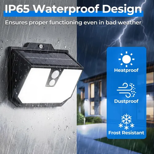 Vista 6 de Brightever Paquete de 2 luces solares con sensor de movimiento para exteriores, IP65, impermeables, con 3 modos de iluminación, luces solares