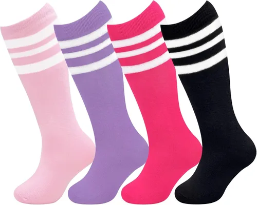 Vista 3 de qikqik 4 pares de calcetines de fútbol para niños pequeños, calcetines de fútbol para niñas y niños, calcetines de béisbol para niños pequeños