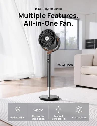 Vista 7 de Dreo Ventiladores de torre Enfriador de aire evaporativo de 40" y ventilador oscilante de 120°+120° con control remoto para dormitorios