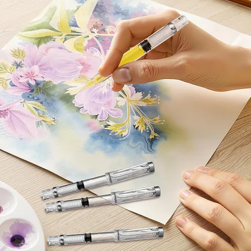 Vista 8 de NUOBESTY Juego de 5 pinceles de agua – Plumas recargables para acuarela, caligrafía, pintura, dibujo, álbum de recortes y bocetos